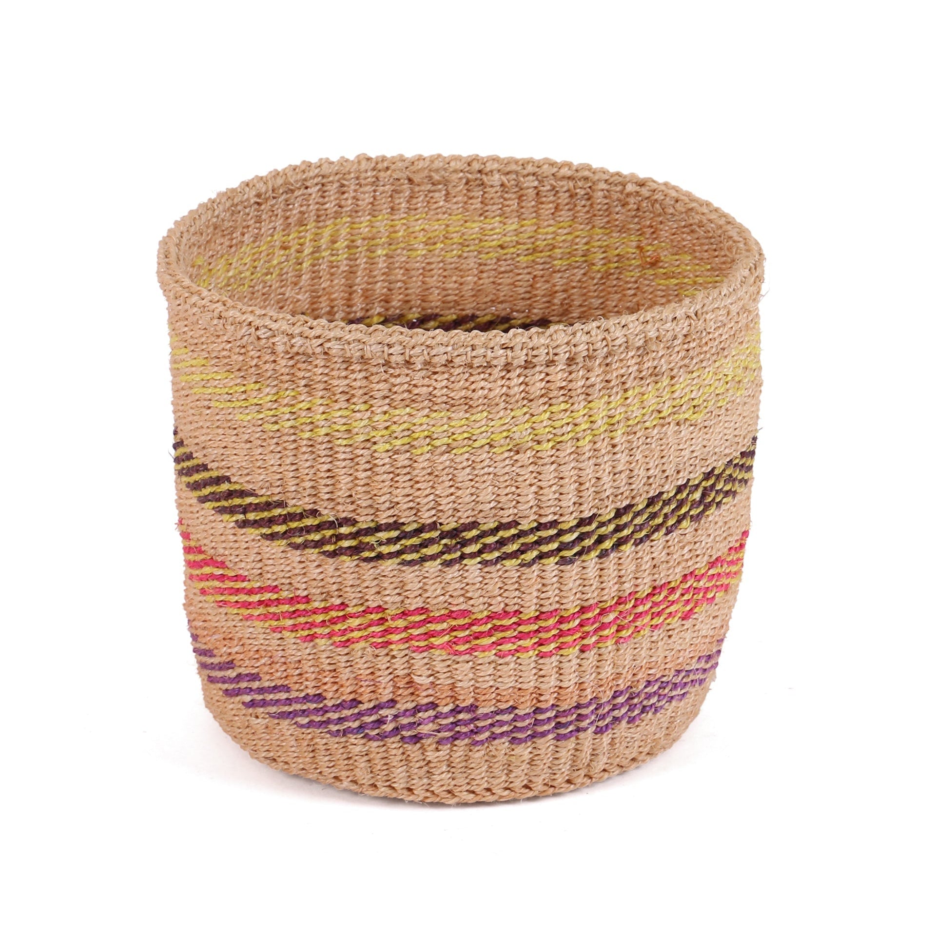 MASHTAKA: Small Pink, Purple and Yellow Sisal Basket