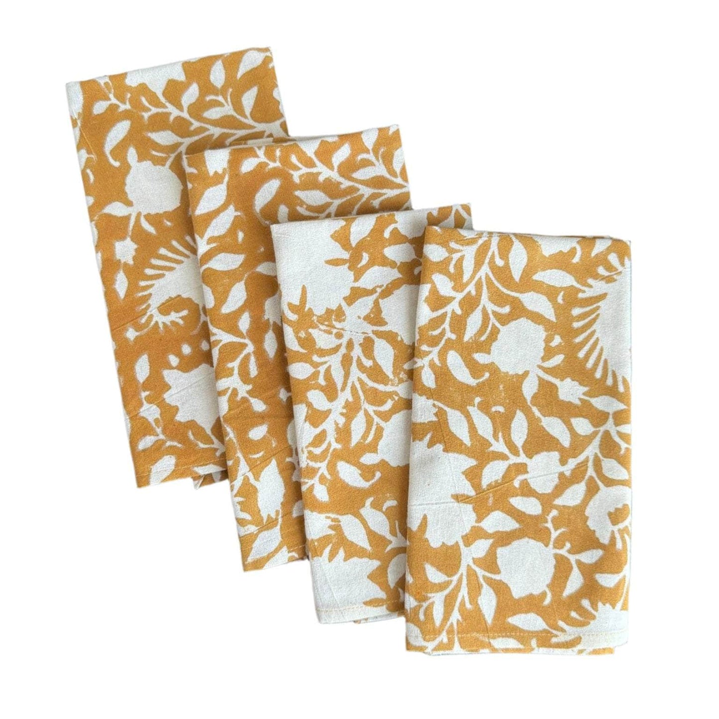 Block Printed Napkin Set of 4, Secret Garden in Ochre