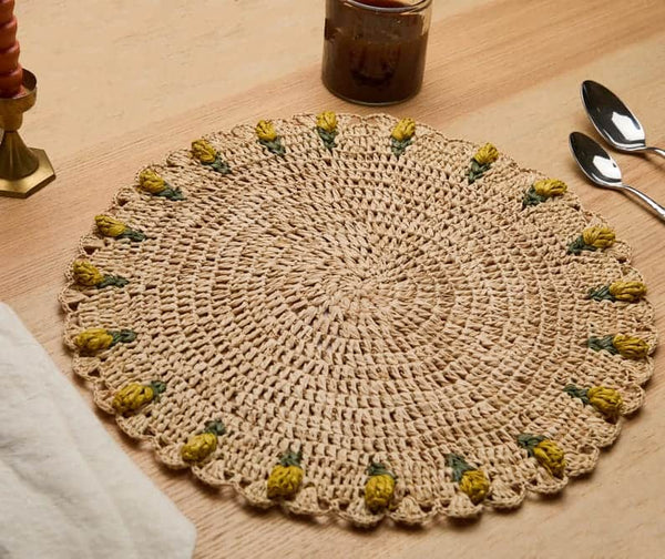 Handmade Tulip Placemat – Raffia Crochet Floral Table Mat