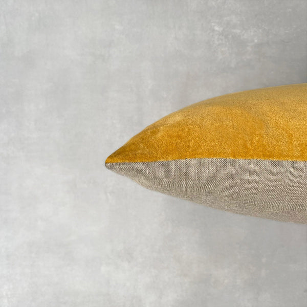 The Velvet And Linen Cushion Mustard Yellow