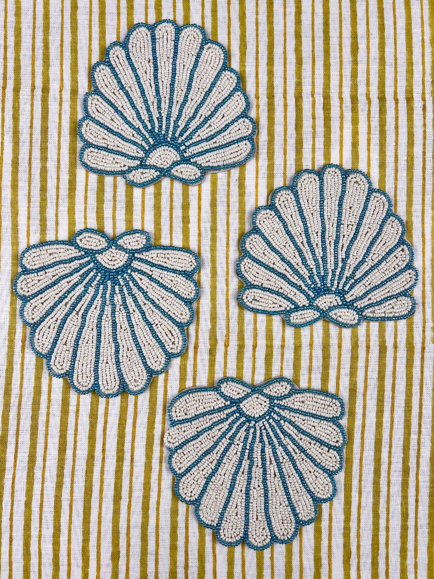 Beaded Shell Coasters - Ocean Blue & Ivory (set of 4)