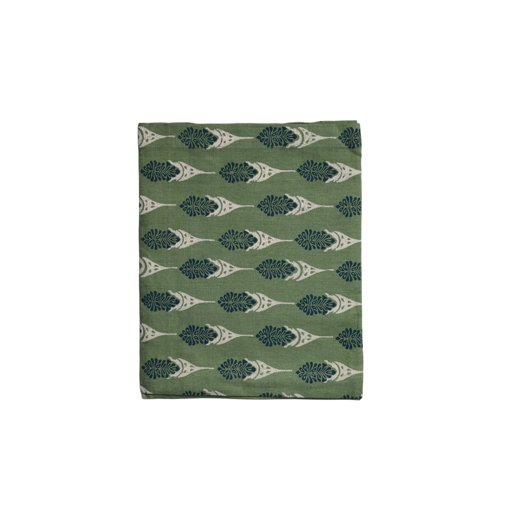 Bahaar Hand Printed Table Runner - Oil Green
