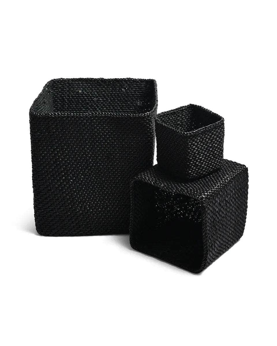 CHAUSIKU: Plain Black Square Storage Baskets