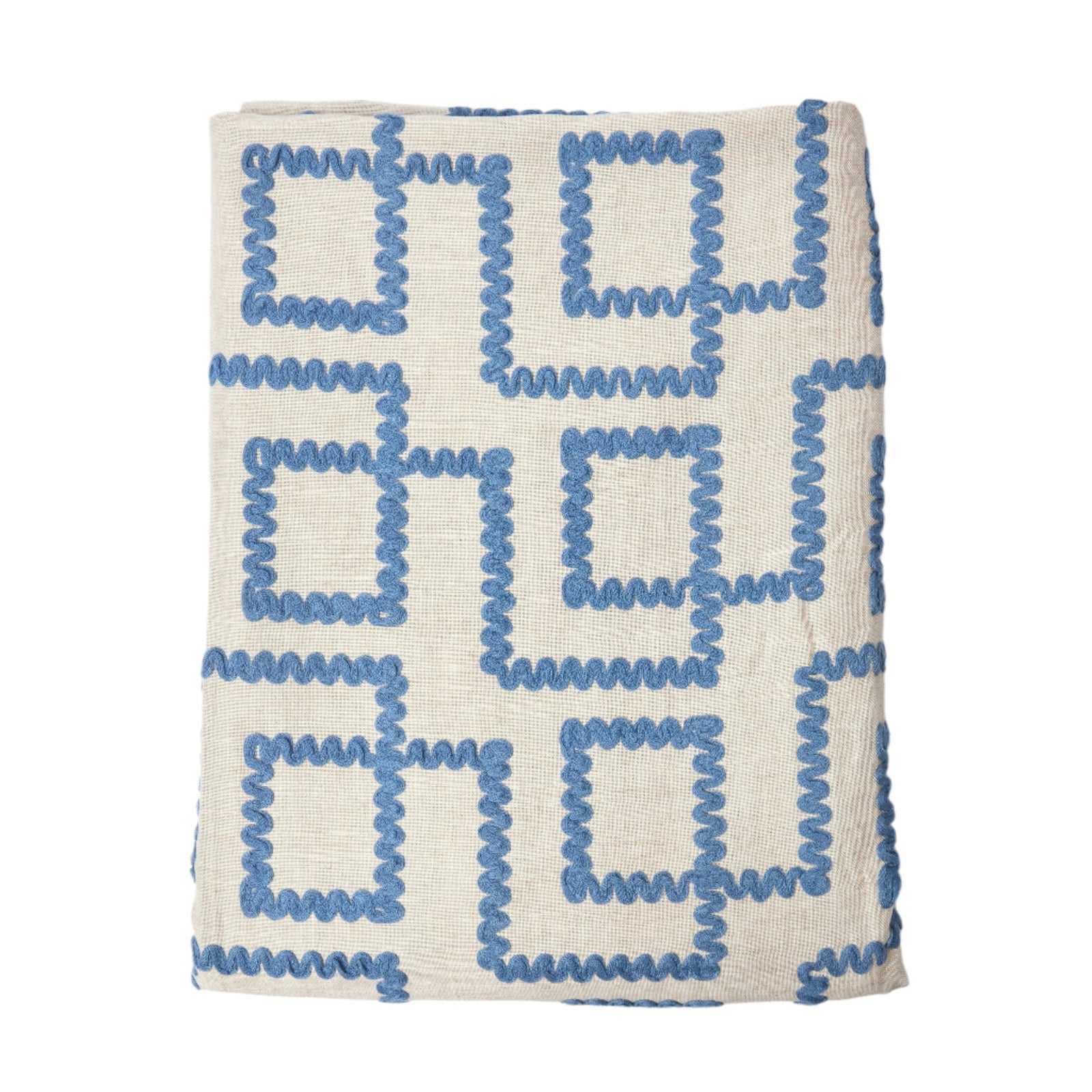 Blue Rickrak Linen Tablecloth