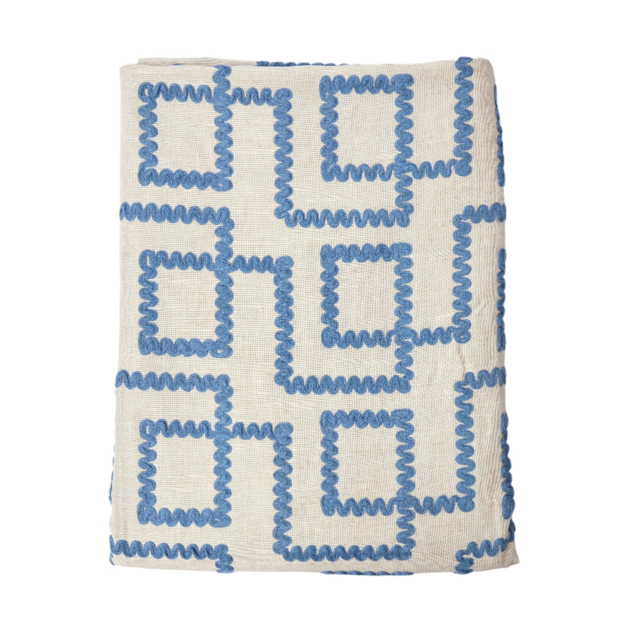 Blue Rickrak Linen Tablecloth