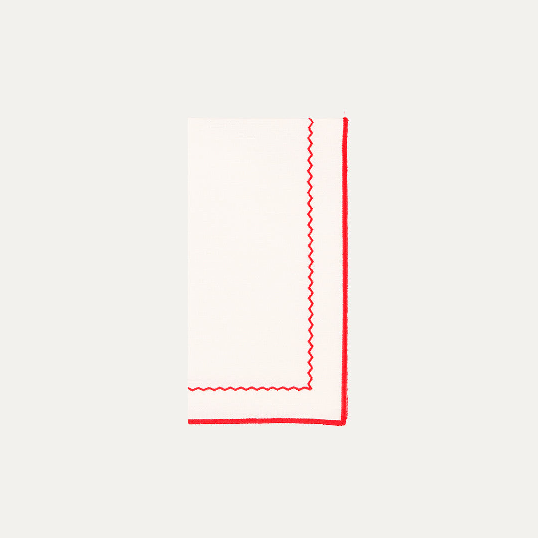 Crib Napkin, White with Red, Premium Linen-Cotton Blend