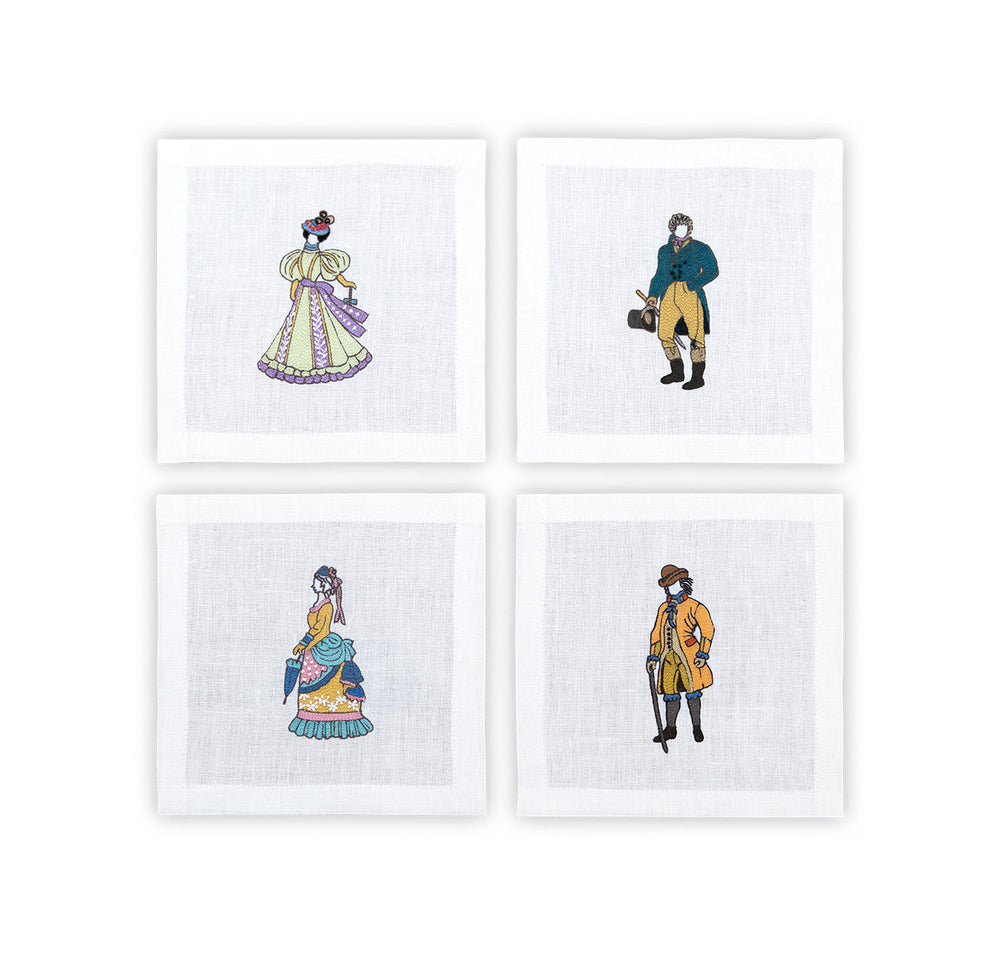 Embroidered Table Linen - Victorian Cocktail Napkins 3 (Set of 4)