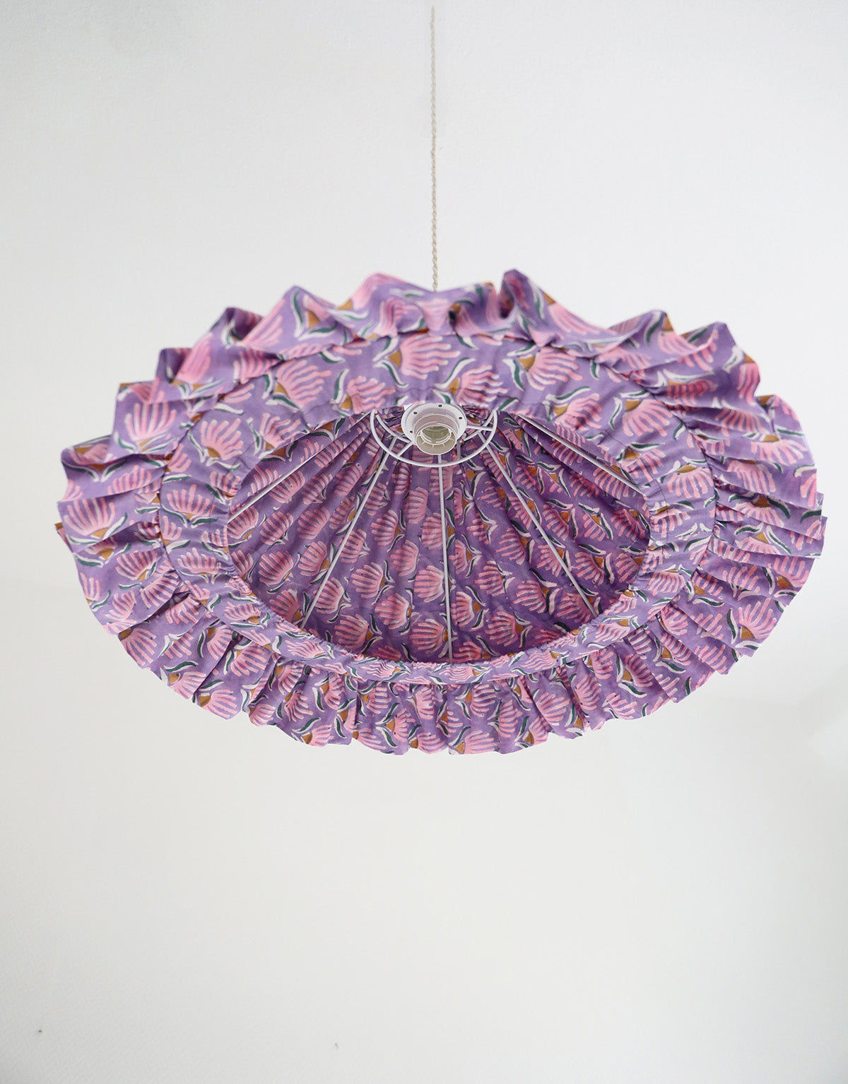 Conical Pendant Light with Emilia Ruffle “Purple Shell Flowers”