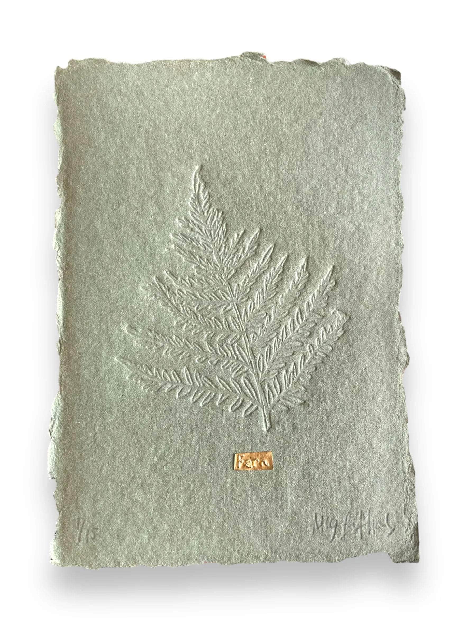 Limited Edition Fern Embossing on Moss Green Handmade Paper With Tin Embossing
