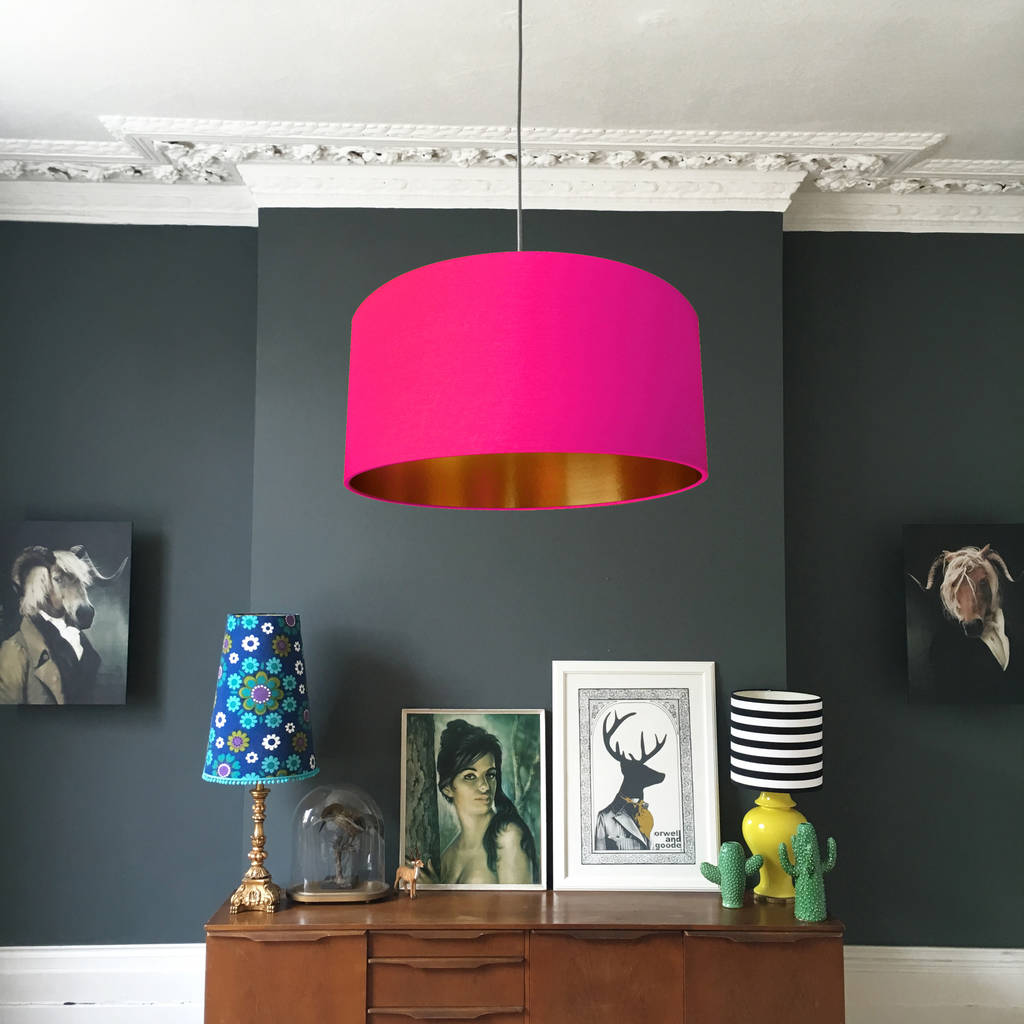 Watermelon Pink Cotton Lampshade With Gold Lining