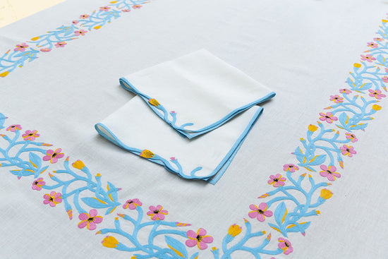 Embroidered Tablecloths - White & Blue (Set of 4)