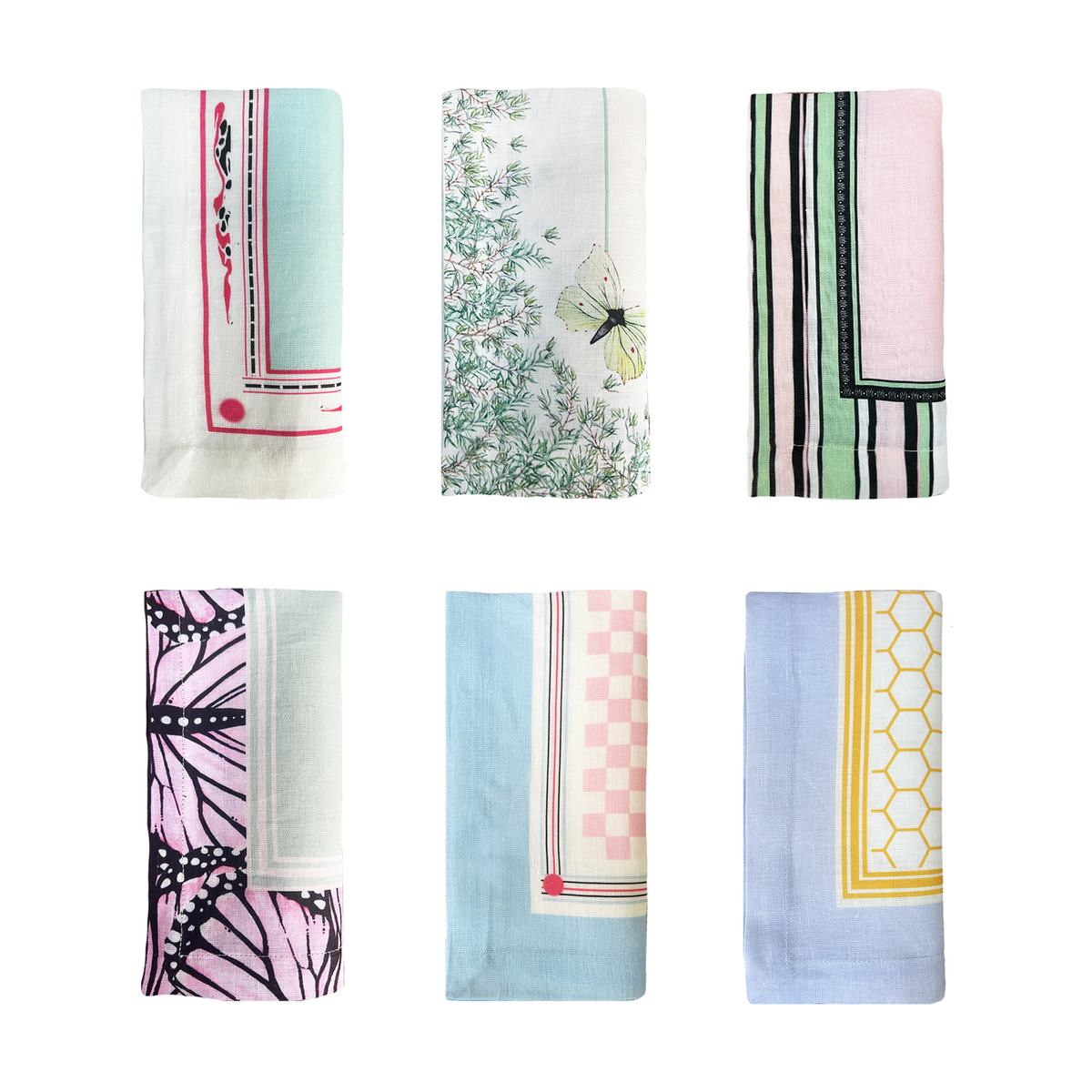 Mixed set of 6 Beasties, Butterflies and Bumble Linen Napkins