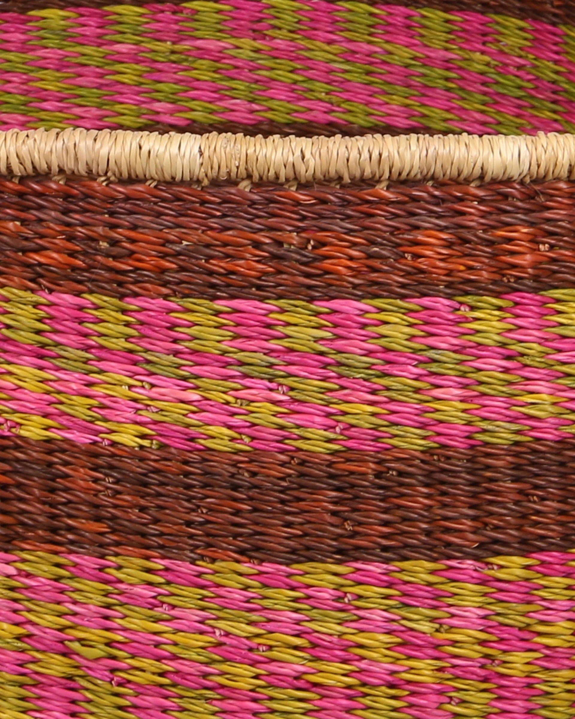 SIKA: Large Pink, Green and Brown Floor Storage Basket with Handles