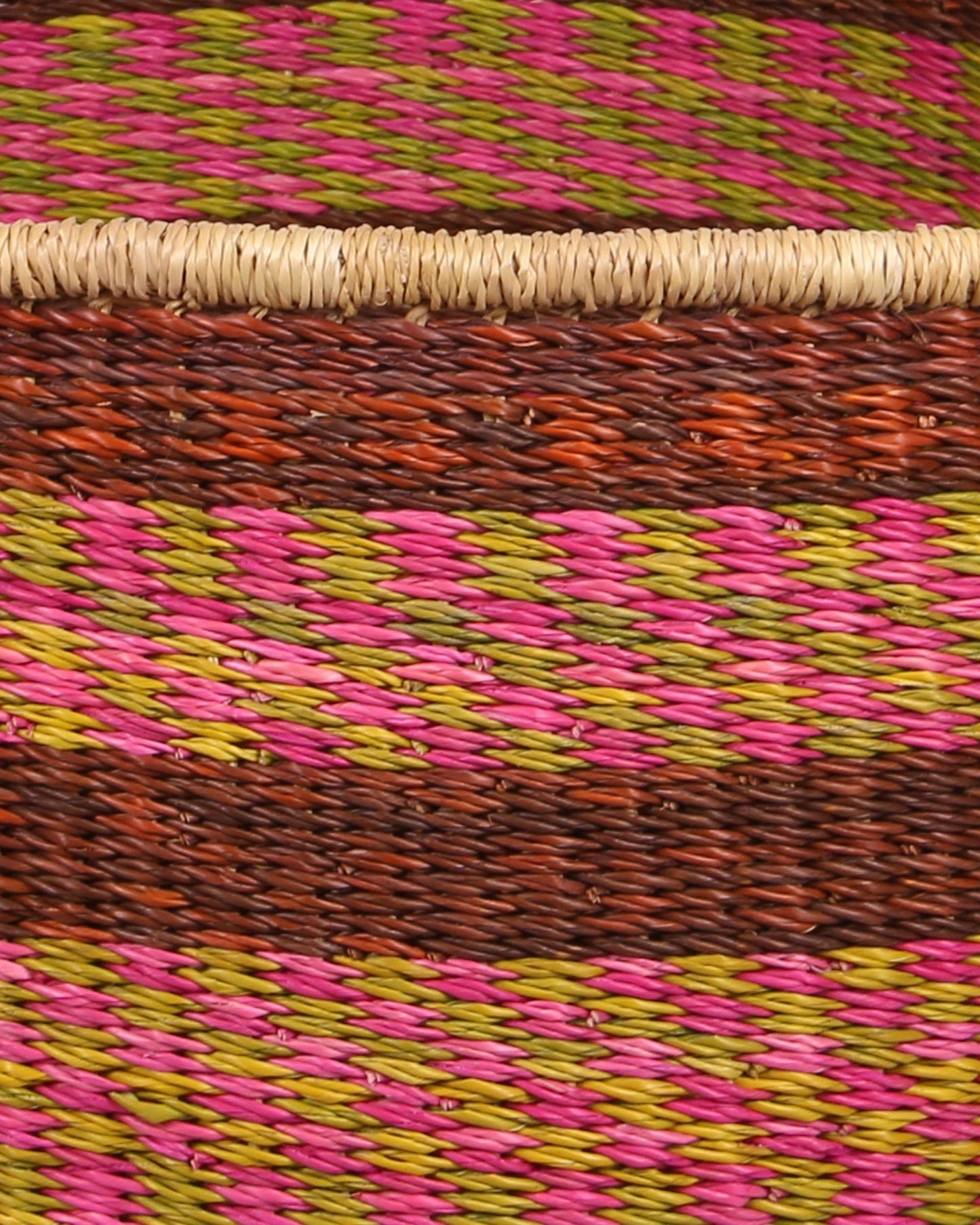 SIKA: Large Pink, Green and Brown Floor Storage Basket with Handles