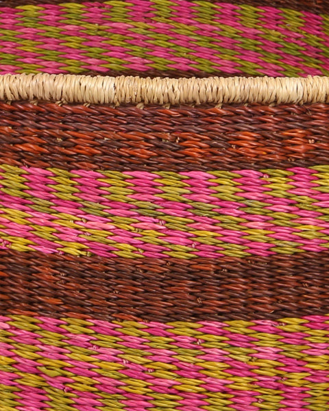 SIKA: Large Pink, Green and Brown Floor Storage Basket with Handles
