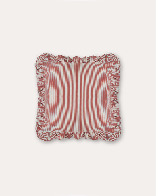 The Fine Stripe Square Cushion in Crabapple