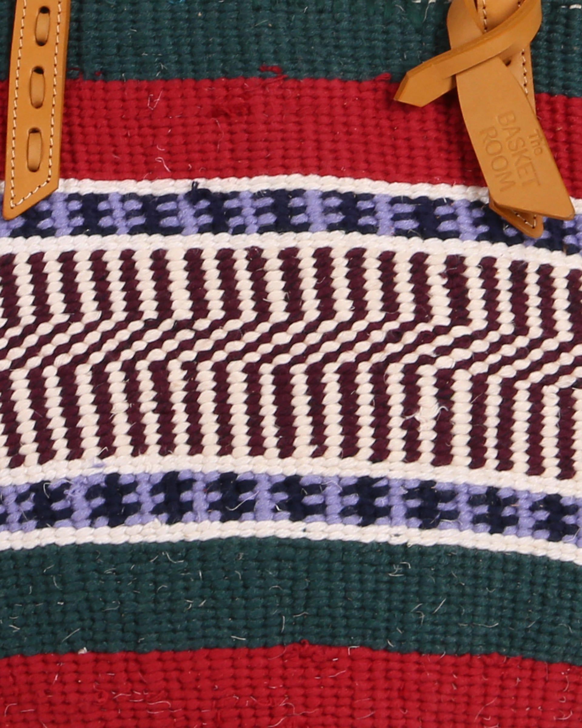 HITAJI: Handwoven Dark Green, Red and Maroon Wool Tote Bag