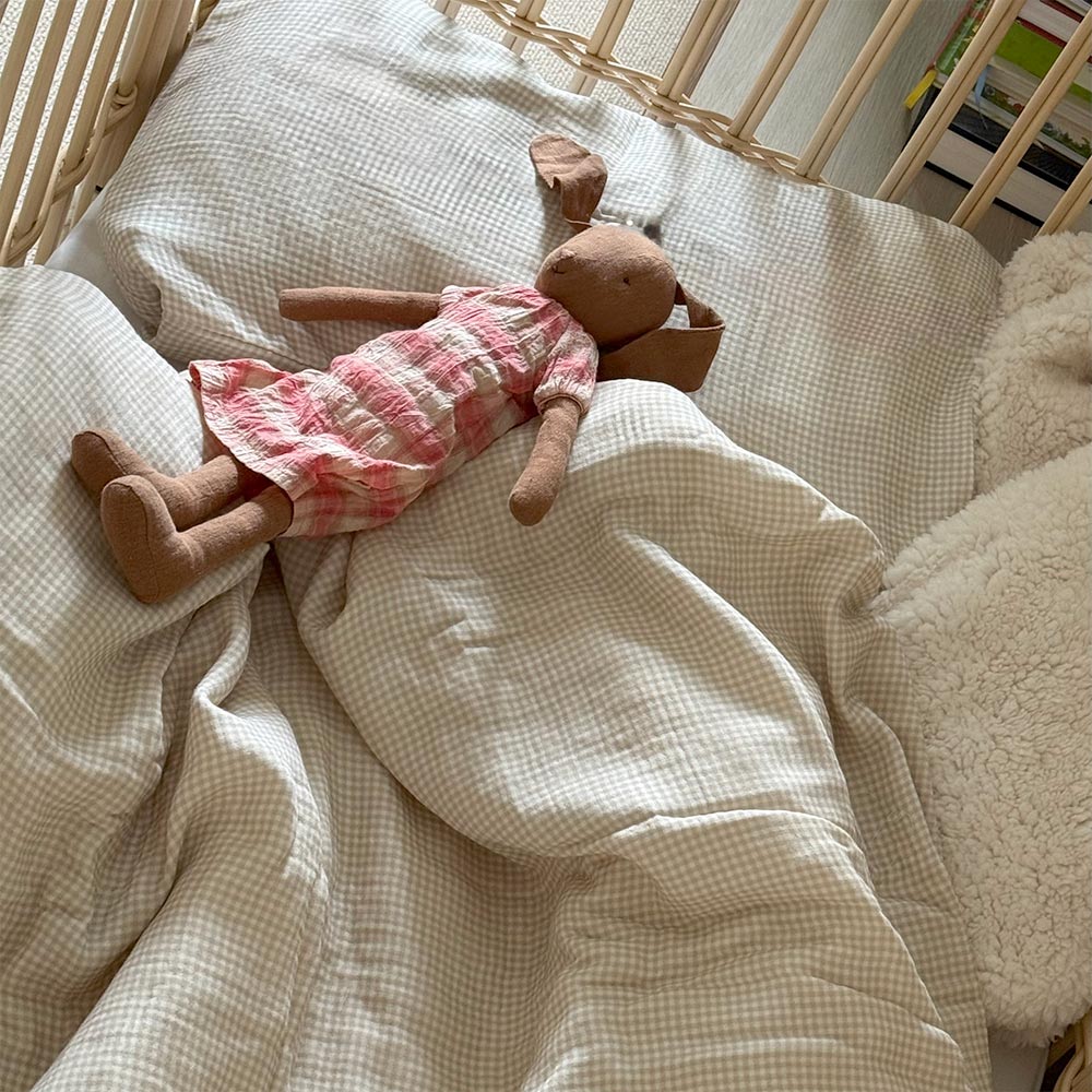 Organic Muslin Bedding  Set - Mocha Gingham