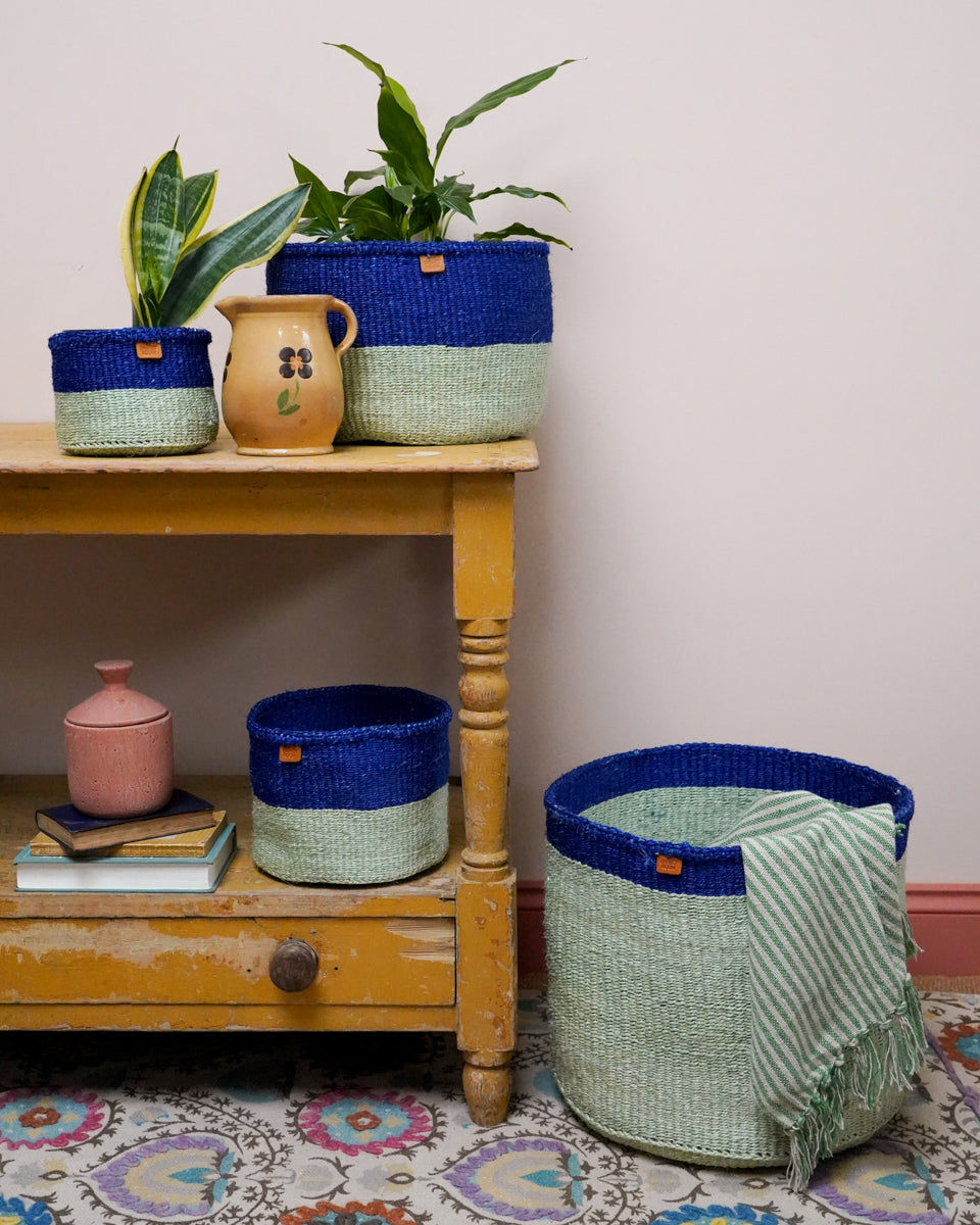 TIBA: True Blue and Sapling Green Colour Block Sisal Basket
