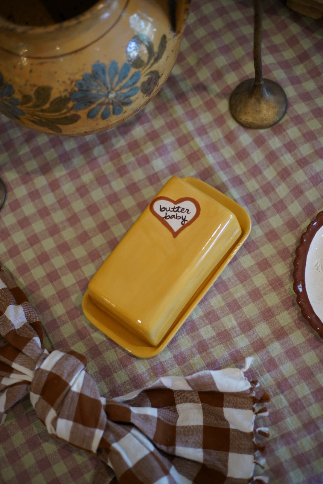 Hand-painted “butter me up” European Butter Dish