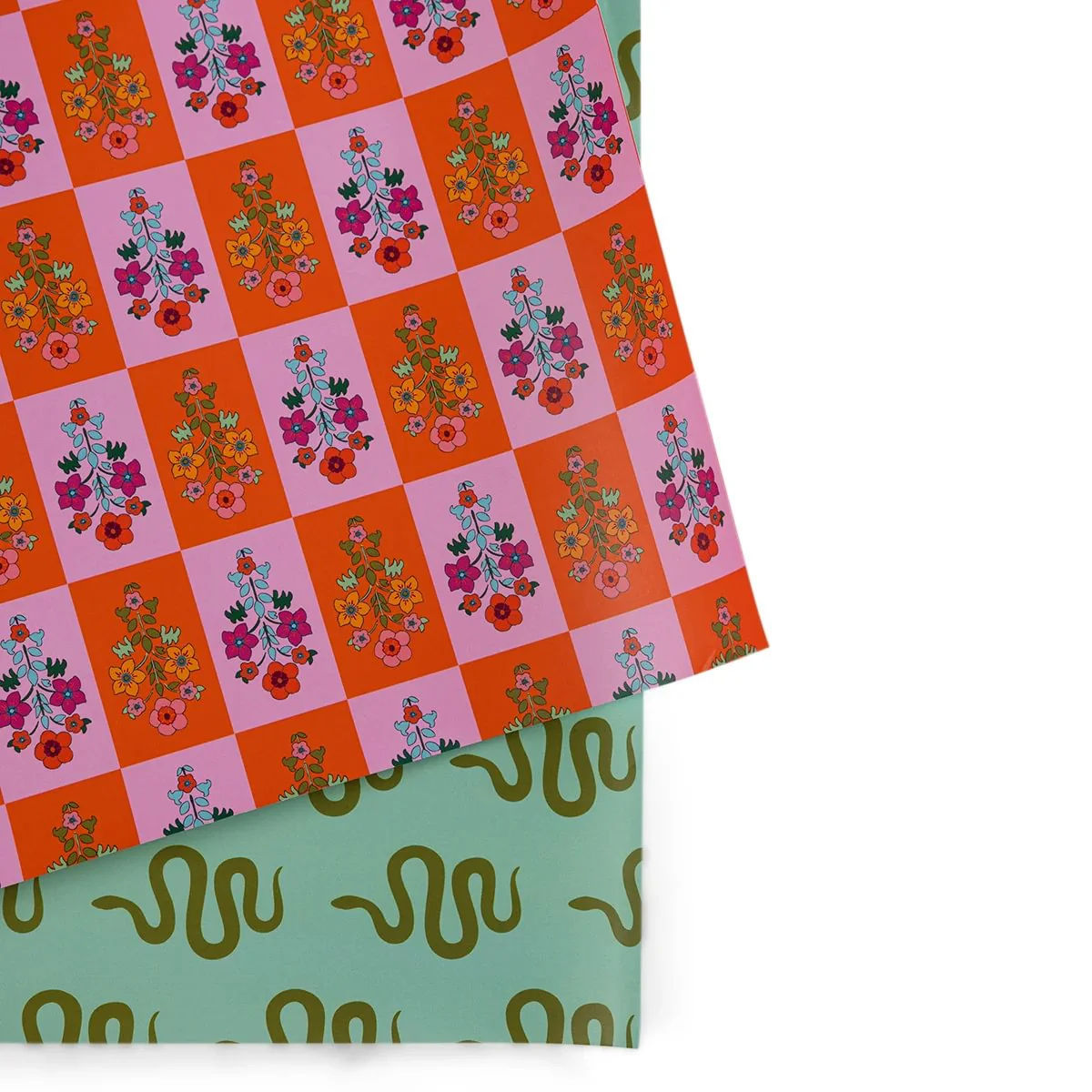 Wrapping Paper Sheets - Floral Check