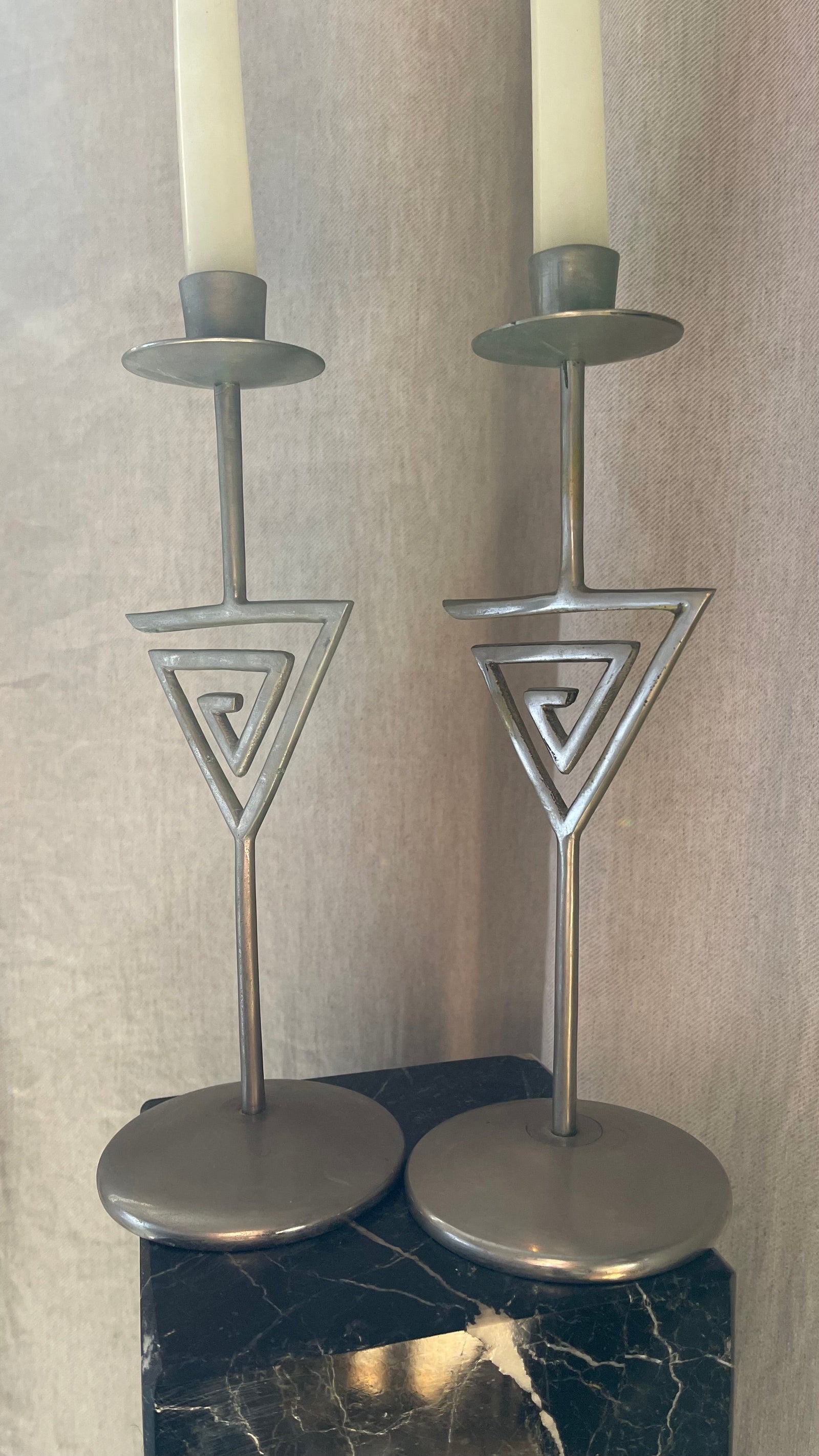 Pair Of Chrome Sprial Metal Vintage 1980s Candle Holders