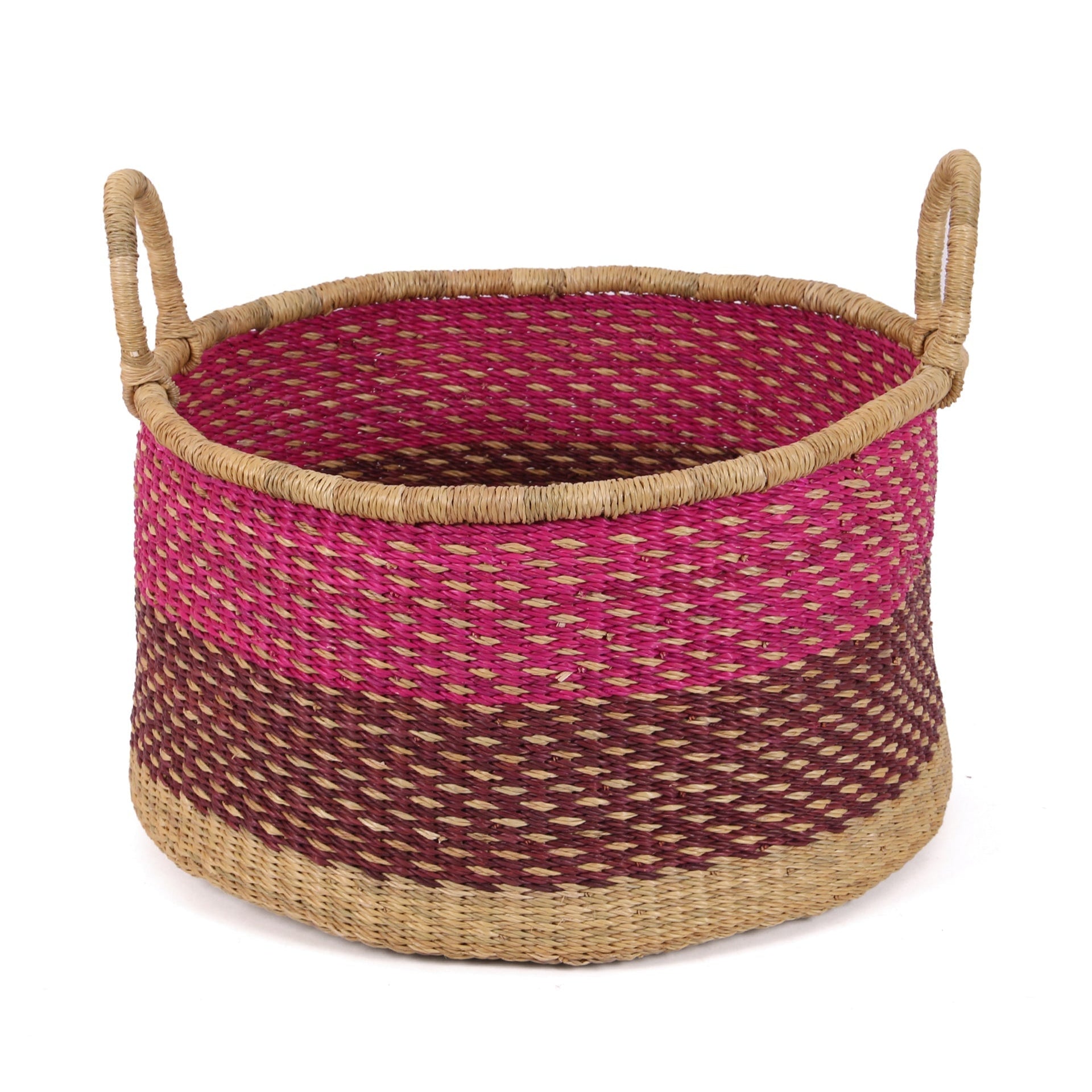 ELIAM: Small Pink, Brown Floor Storage Basket With Handles