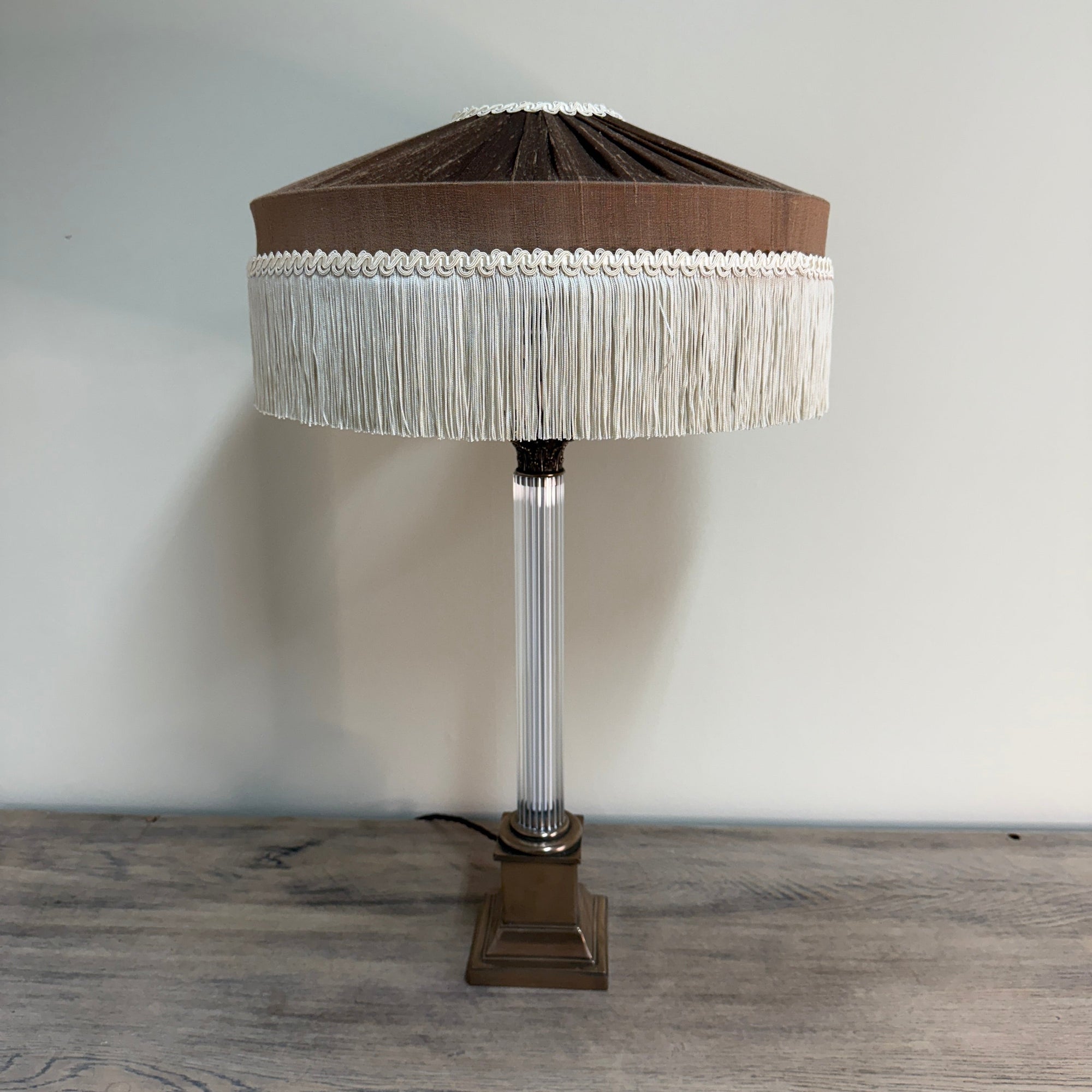The Peggy Silk Fringed Lampshade - Brown