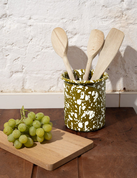 Splatter Enamel Utensil Pot - Olive/Cream