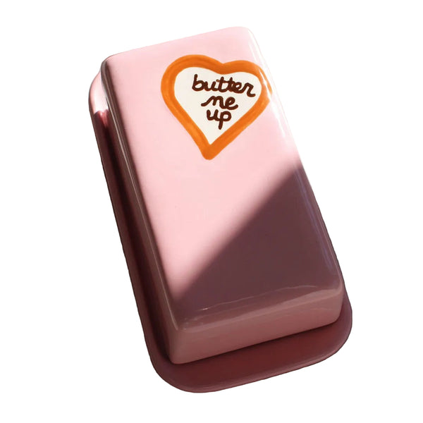 Hand-painted “butter me up” European Butter Dish