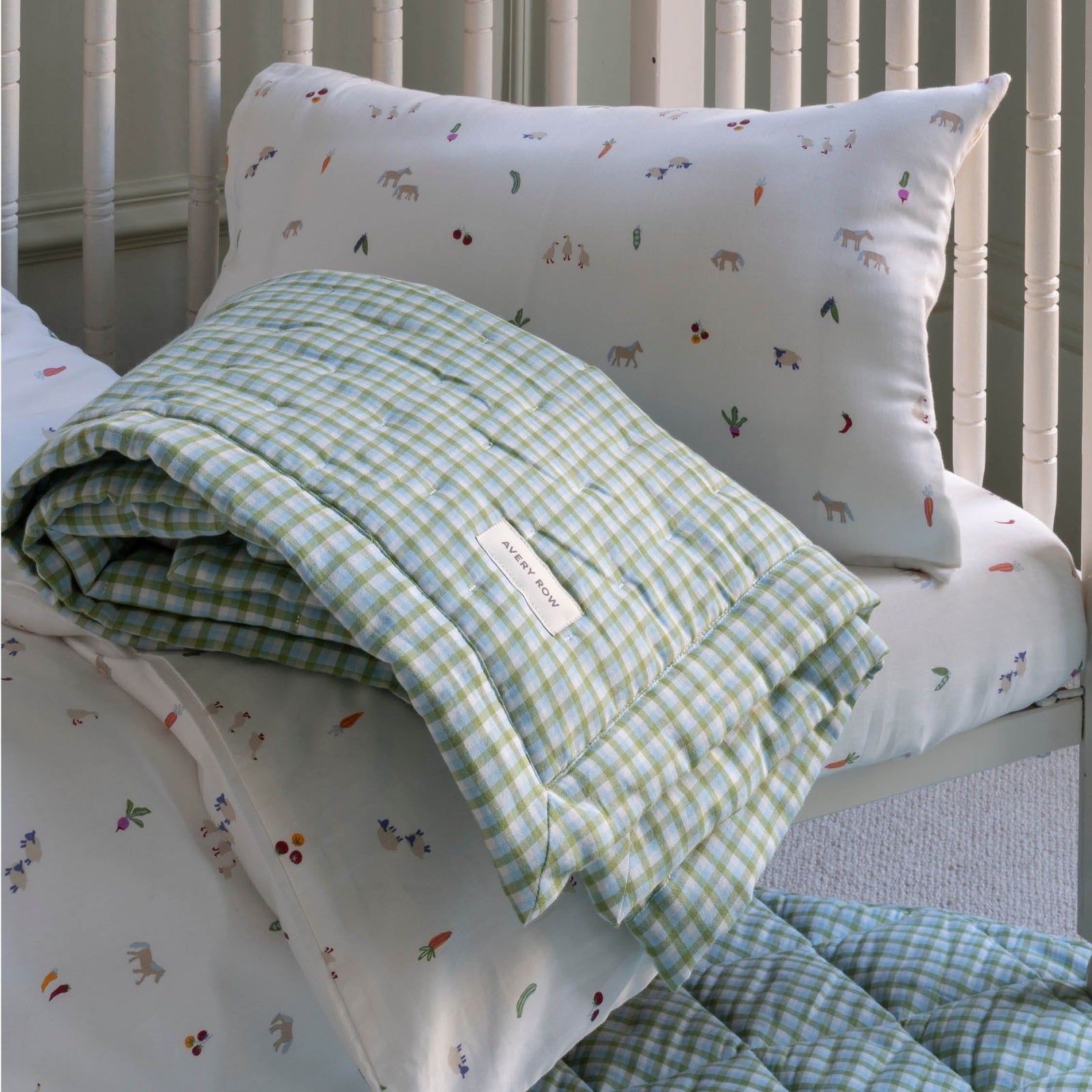 Quilted Cotbed Bedspread  - Greenhouse Gingham