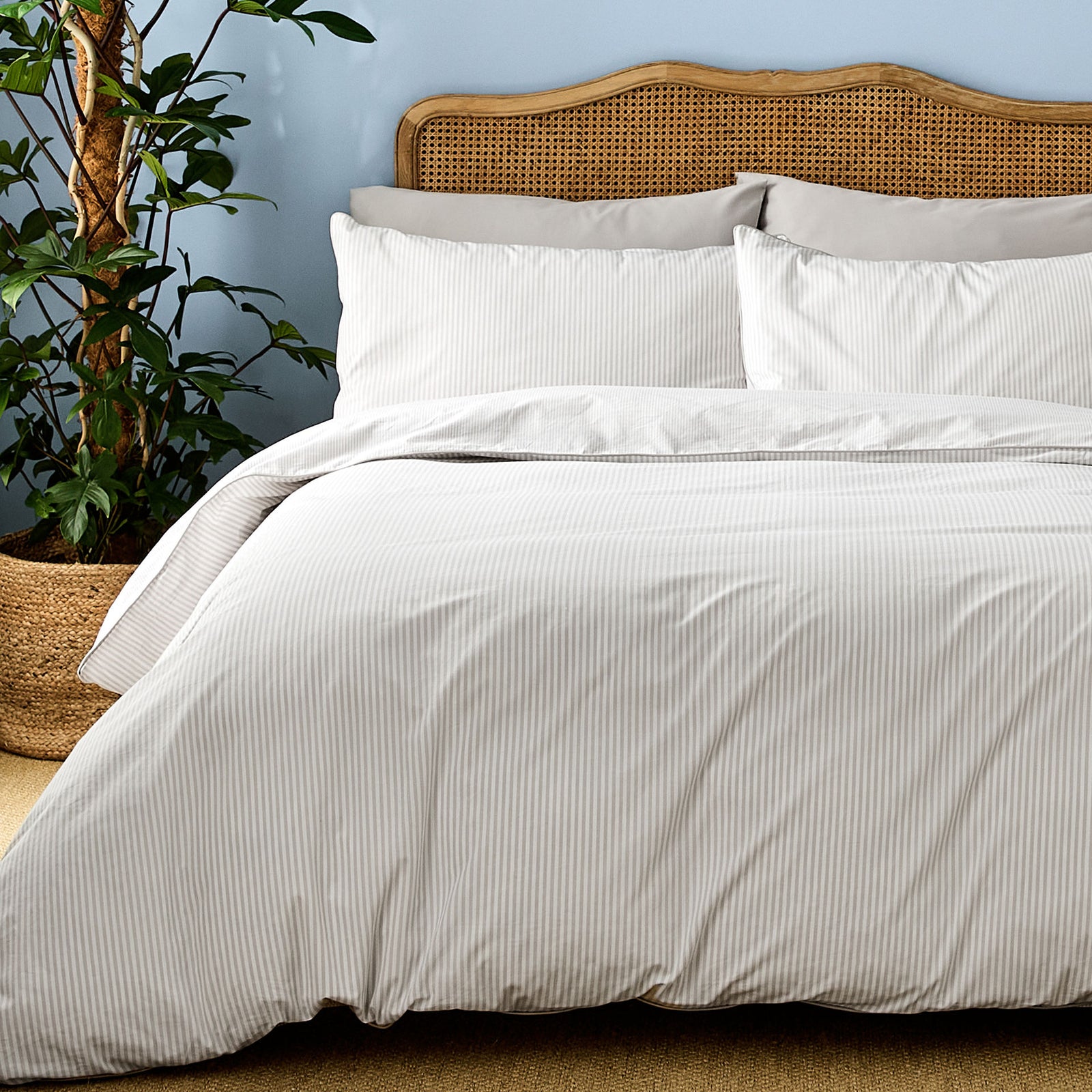 Luxury Organic Cotton Grey Striped Bedding Set