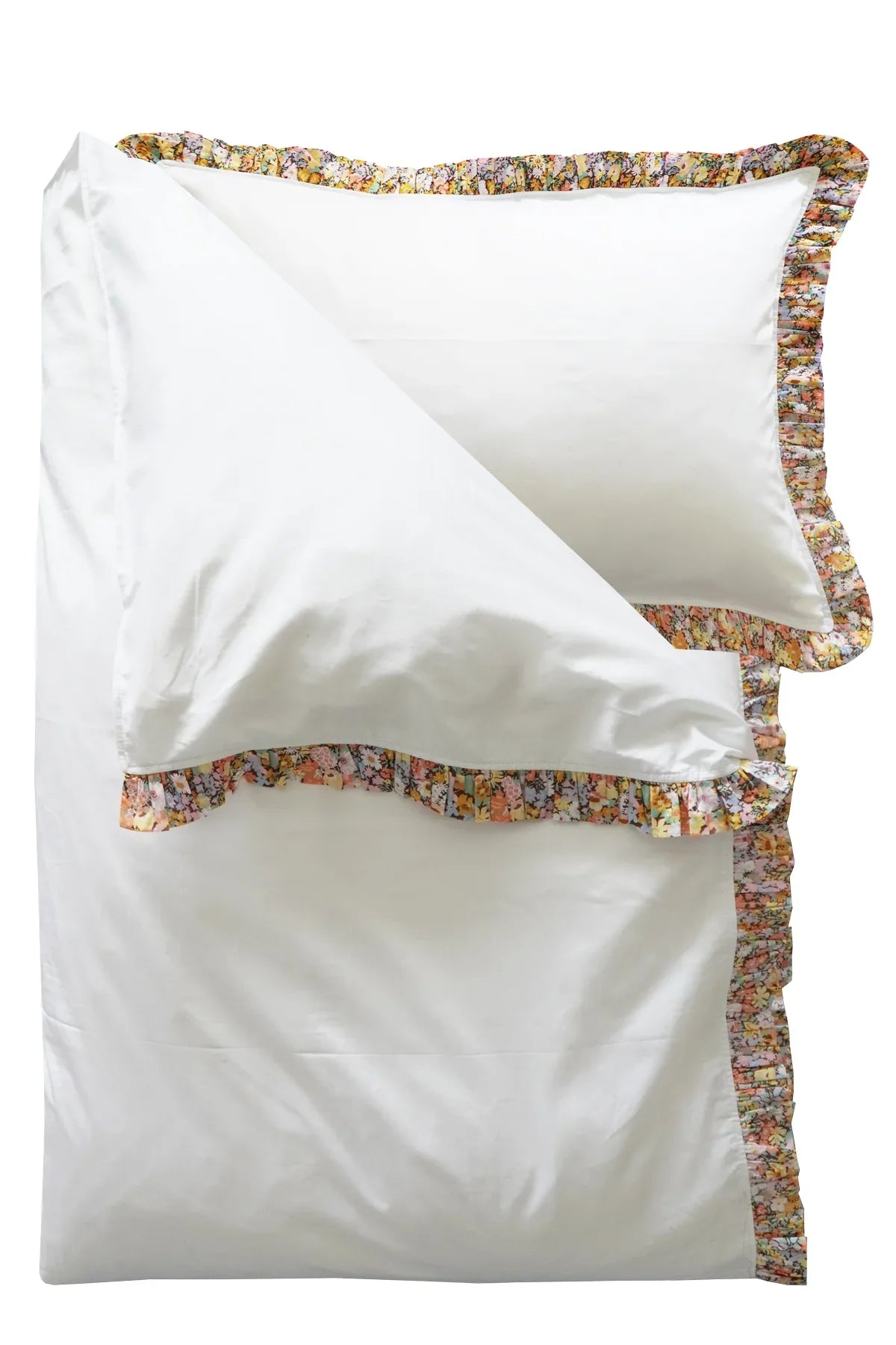 Frill-Edge White Duvet Set made with Liberty Fabric THORPE YELLOW