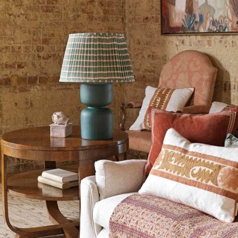 Edo Stripe Pleated Lampshade - Moss Green & Pink