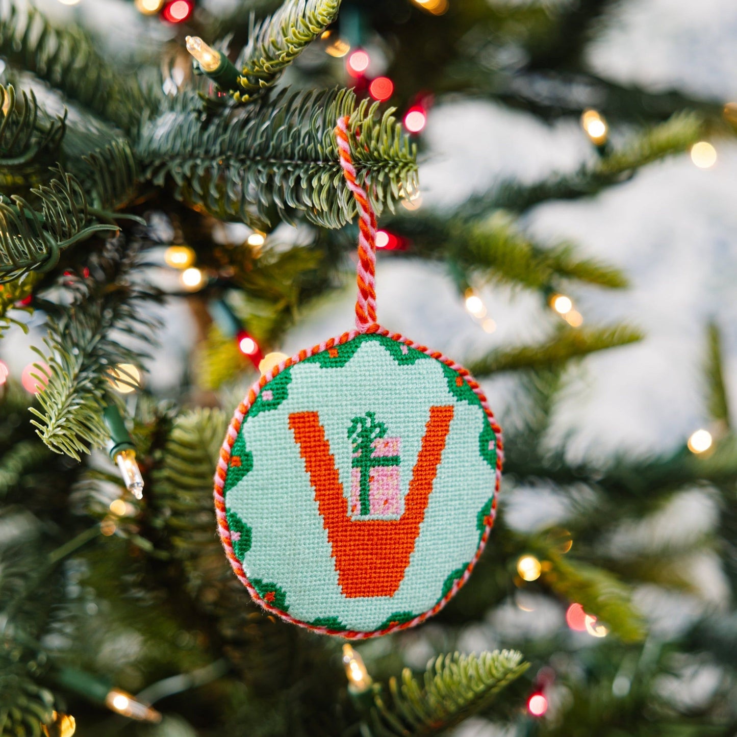 Needlepoint Monogram Ornament - V