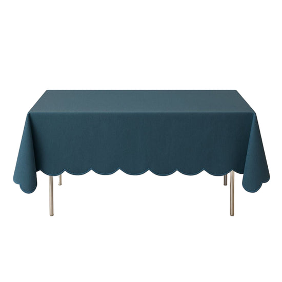 Scalloped Linen Tablecloth In Peacock Blue
