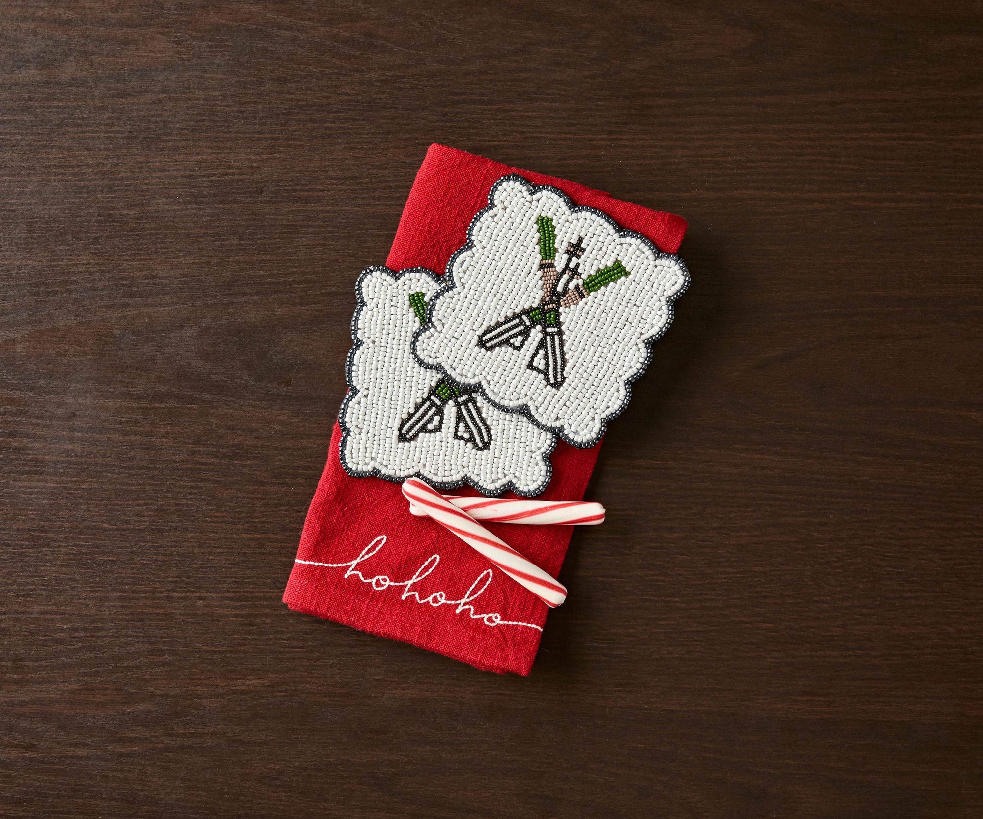 Handmade Beaded Ski Coaster with Pearls