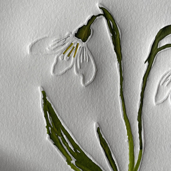 "Snowdrop Flower of the Month" Embossed Art Collage