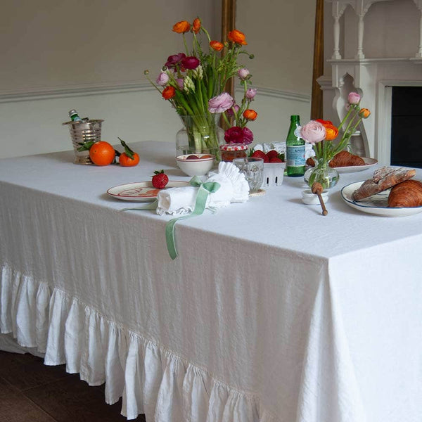 Mistral Drape Ruffled Linen Tablecloth: Voile (White) - Small