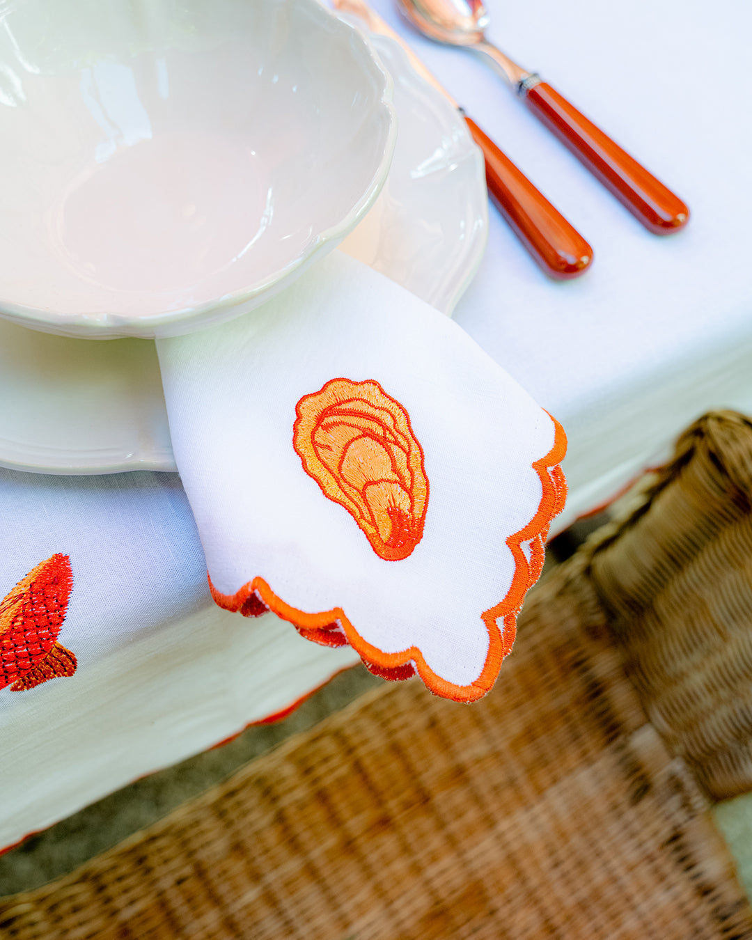Orange Oyster Napkin with Picot Trim