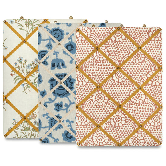 Ribboned Bulletin Board in Volga's Ivan Print in Terracotta with Ochre Trim