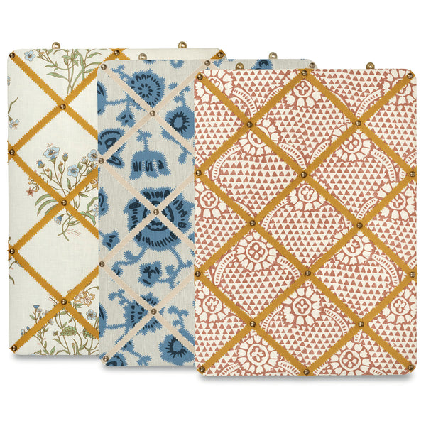 Ribboned Bulletin Board in Volga's Ivan Print in Terracotta with Ochre Trim