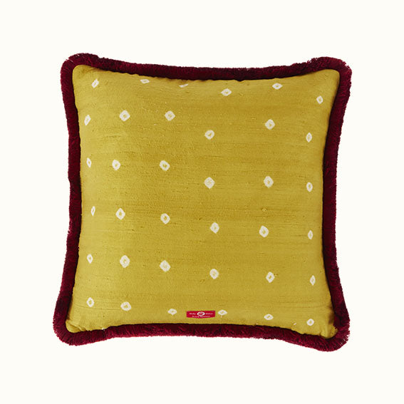 Cushion Brushed Fringe Dianthus and Silk in Indigo Iron and Marigold