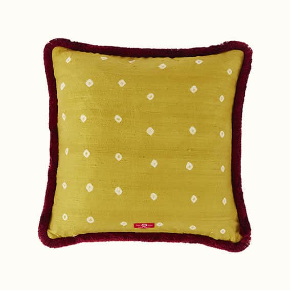 Cushion Brushed Fringe Dianthus and Silk in Indigo Iron and Marigold