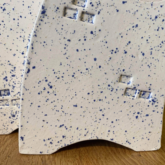 Double Ceramic Mantel Clock - Light Blue Speckle Glaze