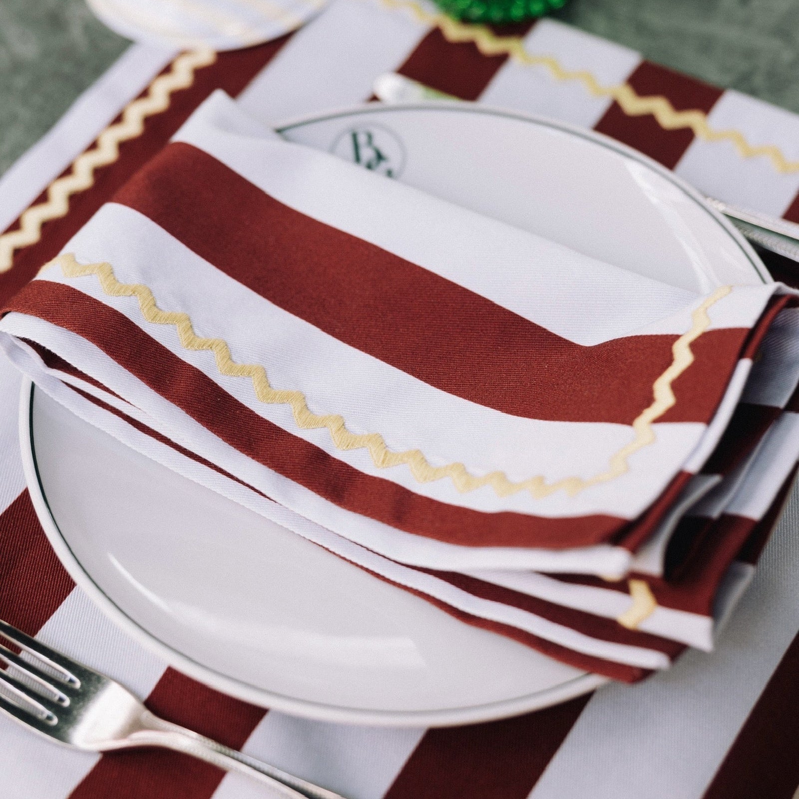 Ericeira Napkin, Blue Stripes With Bordeaux