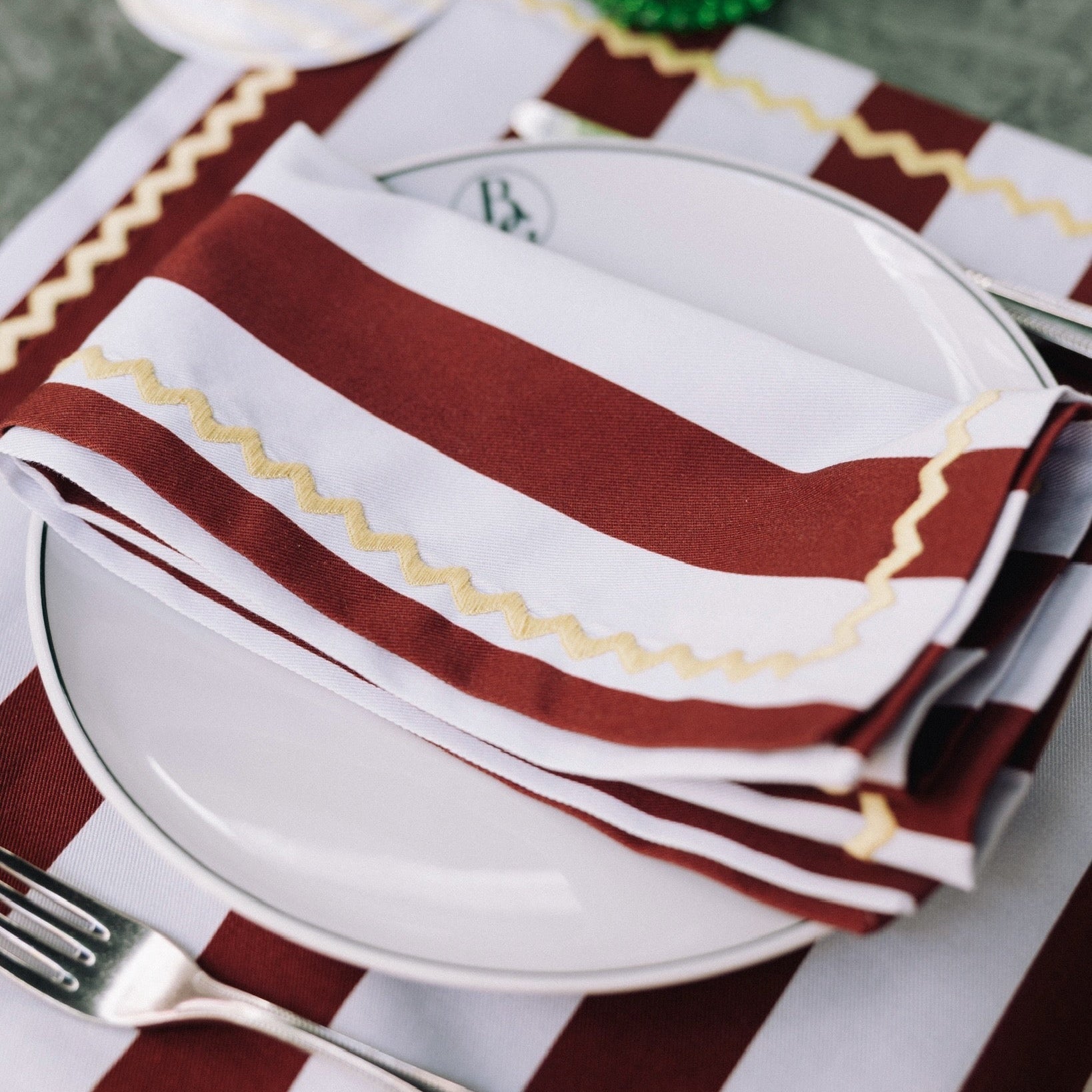 Ericeira Napkin, Blue Stripes With Bordeaux