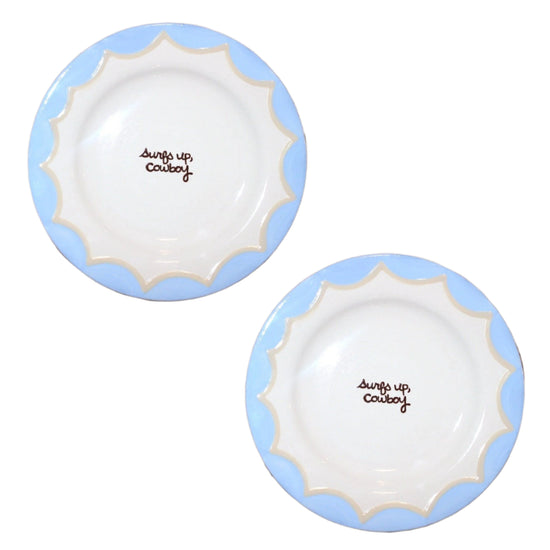 “Surfs up, cowboy” Hand-Painted Plates/Collection of Two