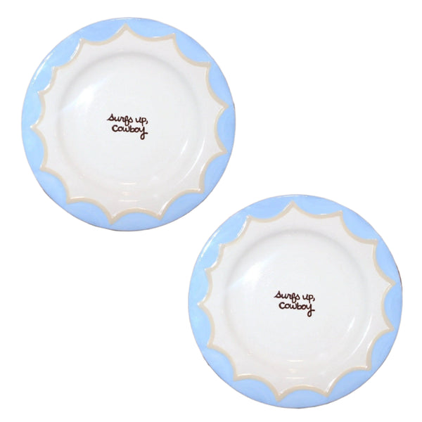 “Surfs up, cowboy” Hand-Painted Plates/Collection of Two