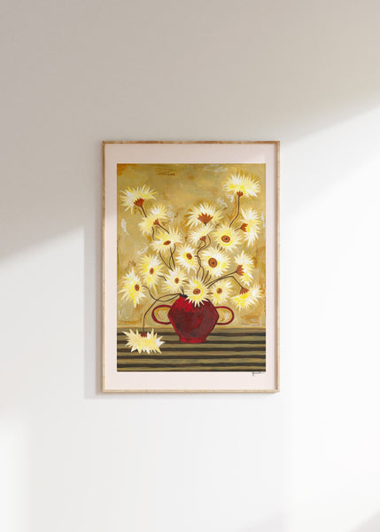 Spiky Gerberas in Red Vase Print